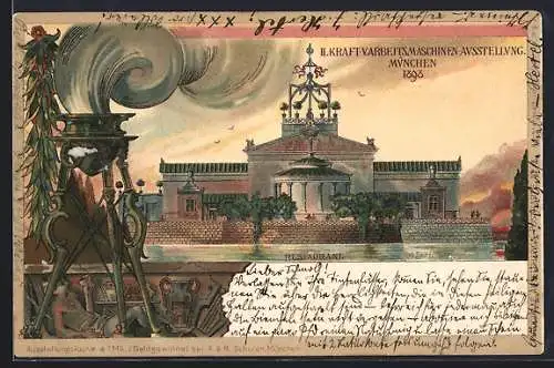 Lithographie München, II. Kraft-Arbeitsmaschinen-Ausstellung 1898, Restaurant