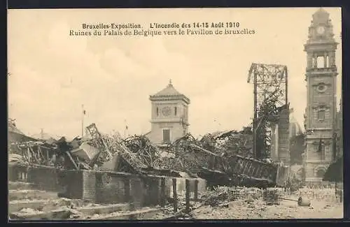 AK Bruxelles, Exposition 1910, Ruines du Palais de Belgique vers le Pavillon