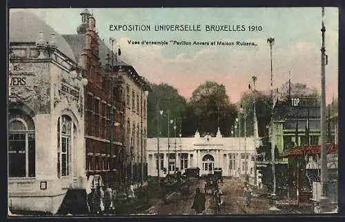 AK Bruxelles, Ausstellung Exposition Universelle 1910, Pavillon Anverse et Maison Rubens