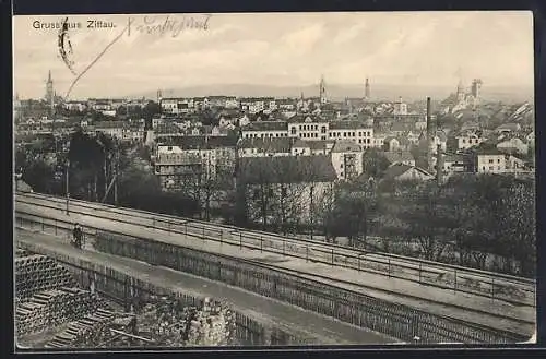 AK Zittau, Ortsansicht vom Bahngelände aus
