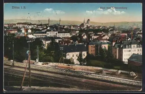 AK Zittau i. S., Ortsansicht vom Kummersberg aus, mit Bahnschienen