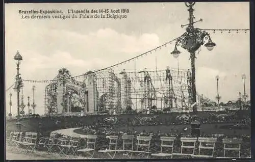 AK Bruxelles, Bruxelles-Exposition 1910, L`Incendie des 14-15 Aout 1910, Led derniers vestiges du Palais de la Belgique