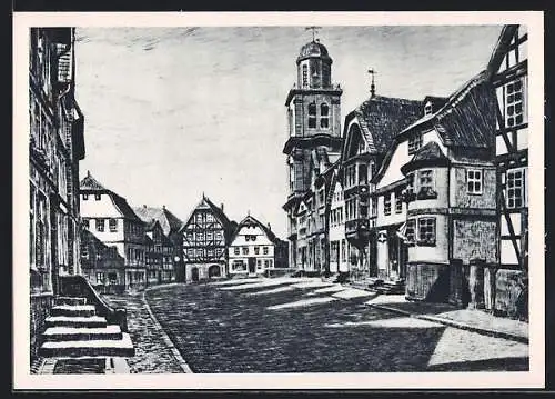 Künstler-AK Lauterbach / Hessen, Strassenpartie am Marktplatz