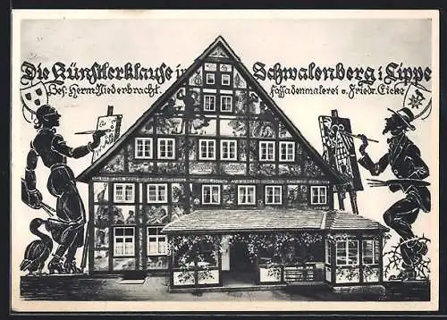 AK Schwalenberg, Gasthof Künstler-Klause, Künstler beim Malen