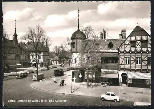 AK Berlin-Lichterfelde, Blick auf Caruch-Kaffee, Baslerstr. Ecke Curtiusstr.