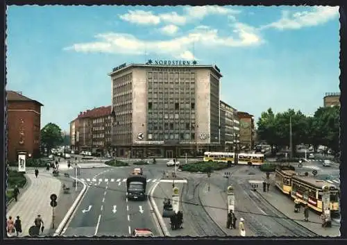 AK Essen, an der Freiheit, Strassenbahn vor dem Haus Nordstern