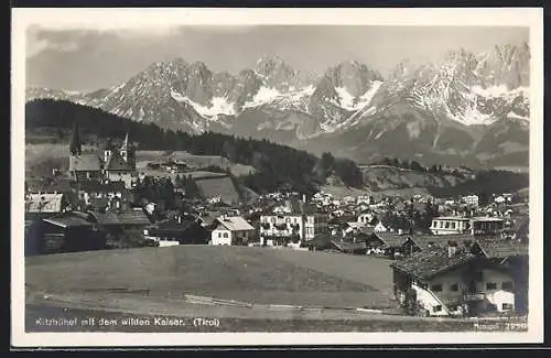 AK Kitzbühel, Ortsansicht mit dem Wilden Kaiser