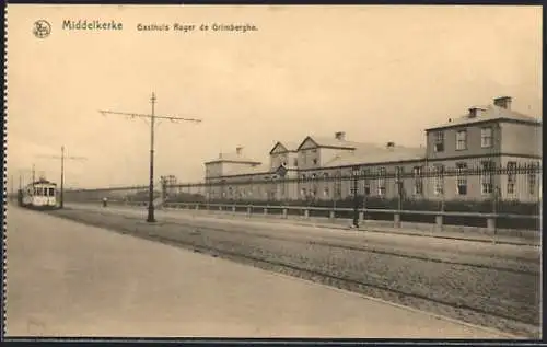 AK Middelkerke, Strassenbahn am Gasthuis Roger de Grimberghe