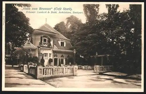 AK Stuttgart, Bauausstellung 1908, Haus zum Brunnen, Cafe Stark