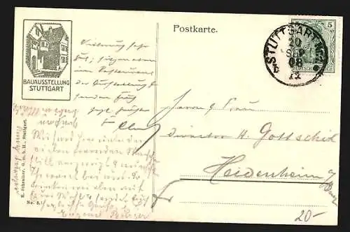 AK Stuttgart, Bauausstellung 1908, Haus zum Brunnen, Cafe Stark