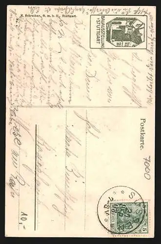 AK Stuttgart, Bauausstellung 1908, Haus zum Brunnen, Café Stark