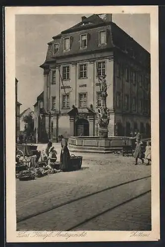 AK Zittau, Das Königliche Amtsgericht, Markt mit Passanten