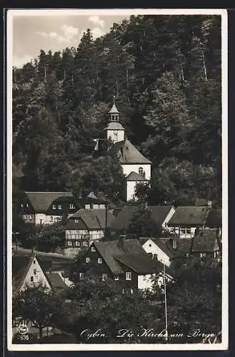 AK Oybin, Ortsansicht mit der Heiratskirche