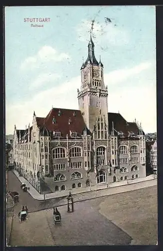 AK Stuttgart, Rathaus aus der Vogelschau
