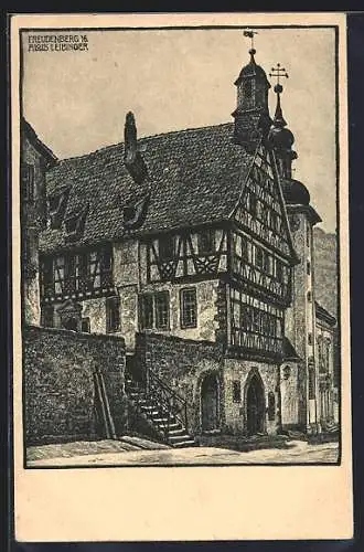 Künstler-AK Freudenberg / Main, Ortspartie mit Rathaus