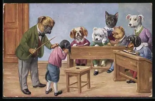 AK vermenschlichter Hund züchtigt einen Schüler