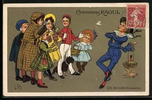 AK Les Nations (Angleterre), Reklame Chaussures Raoul