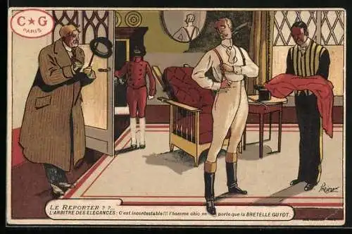 AK Reklame C & G Paris, Reporter führt ein Interview mit einem Mann in eleganten Kleidern