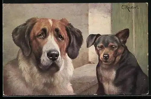 Künstler-AK Carl Reichert: Melancholiker und Phlegmatiker, zwei Hunde