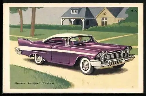 Künstler-AK R. A.: Plymouth Belvédère, Auto
