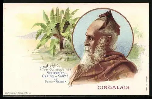 Lithographie Constipation et ses Conséquences, Grains de Santé du Docteur Franck, Cingalais, Singhalese, Werbung