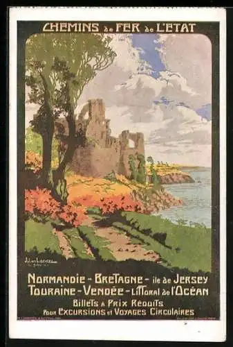 Künstler-AK Chemin de Fer de l`Etat, Normandie-Bretagne-ile de Jersey, Tourismus