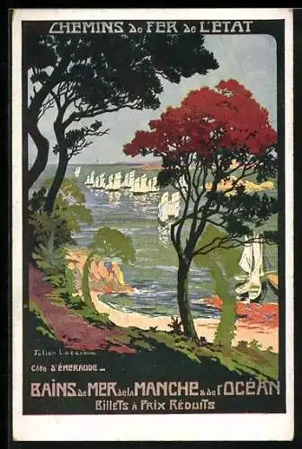 Künstler-AK Bains de Mer de la Manche & de l`Ocean, Cote d`Emeraude, Chemin de Fer de l`Etat