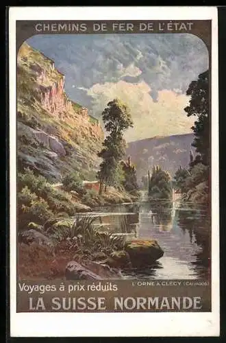Künstler-AK Chemins de Fer de l`État, La Suisse Normandie, idyllischer Flusslauf