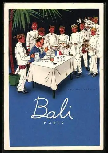 Künstler-AK Paris, Restaurant Indonésien Bali, 19, Rue str. Roch, Mehrere Gänge Menü