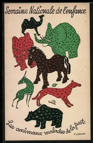 Künstler-AK F. Lesourt: Semaine Nationale de l`enfance - Les animaux maldes de la peste, Kinderfürsorge