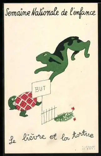 AK Nationale Woche des Kindes, Hase und eine Schildkröte