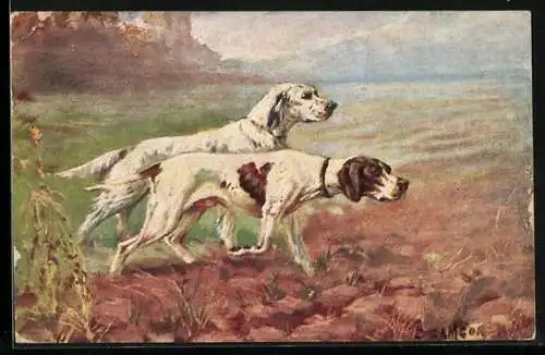 Künstler-AK Jagdhunde nehmen Witterung auf