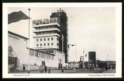 AK Düsseldorf, Ausstellung Gesolei, Feuerwehrturm Rückansicht