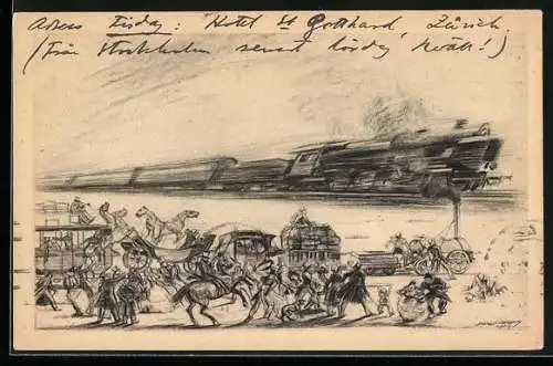 Künstler-AK Eisenbahn in voller Fahrt, Eine Vision