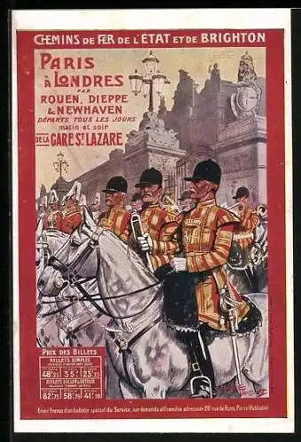 Künstler-AK Chemins de Fer de l`État et de Brighton, Paris à Londres, Londoner Garde