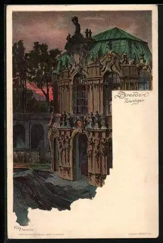 Künstler-AK Heinrich Kley: Dresden, Partie am Zwinger