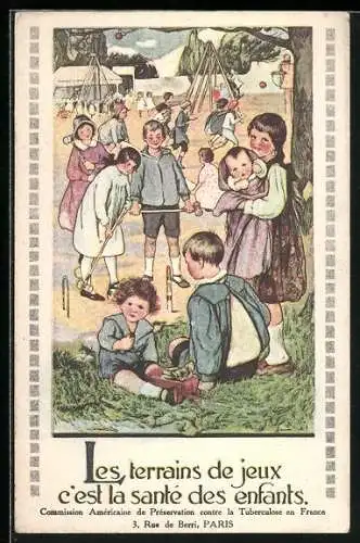 AK Les terrains de jeux c'est la santé des enfants, Preservation contre la Tuberculose, Kinder auf einem Spielplatz
