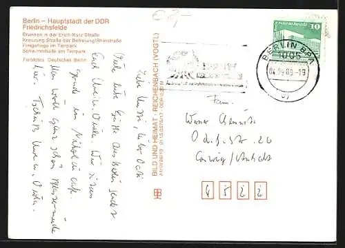 AK Berlin-Friedrichsfelde, Kreuzung der Strasse der Befreiung u. Rhinstrasse, Schwimmhalle am Tierpark, Freigehege