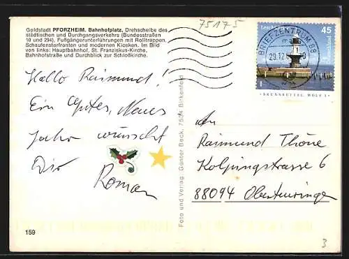 AK Pforzheim, Bahnhofplatz mit Hauptbahnhof, St. Franziskus-Kirche, Bahnhofstrasse und Durchblick zur Schlosskirche