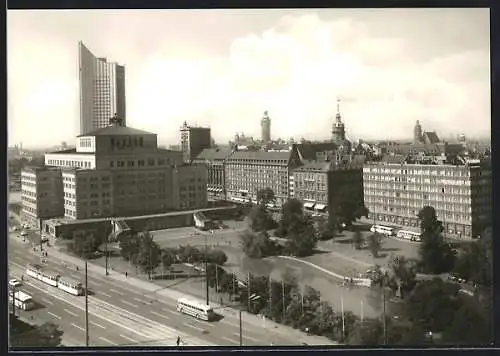 AK Leipzig, Oper und Universitätsgebäude mit Strassenbahn