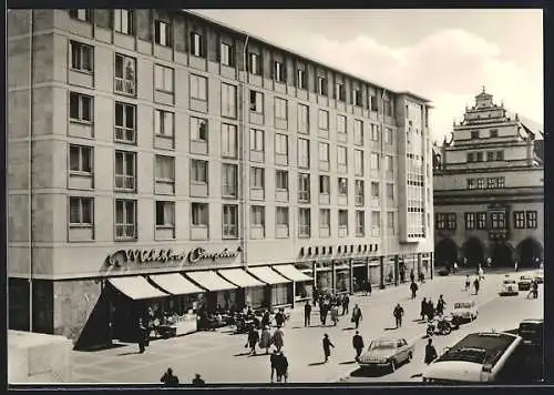 AK Leipzig, Altes Rathaus an der Katharinenstrasse mit Geschäften