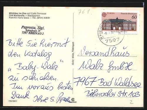 AK Karlsruhe, Milchbar im Zoo mit Café-Terrasse