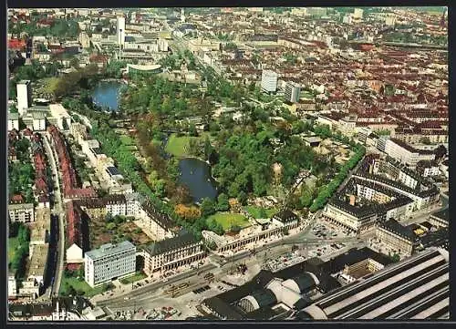 AK Karlsruhe, Hauptbahnhof mit Stadtgarten