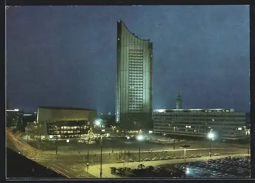 AK Leipzig, Karl-Marx-Platz bei Nacht