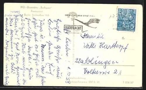 AK Berlin, HO-Gaststätte Budapest, Stalinallee 165, Innenansicht