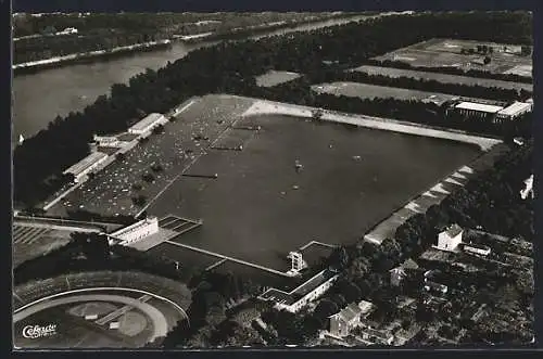 AK Duisburg, Strandbad Wedau mit Regattabahn, Fliegeraufnahme