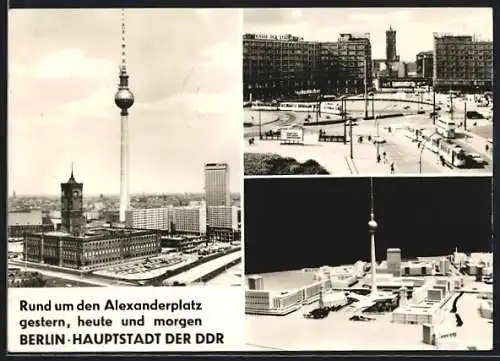 AK Berlin, Alexanderplatz mit Hochhaus und Fernsehturm, Modell
