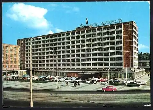 AK Rostock, Hotel Warnow aus der Vogelschau