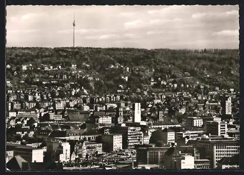 AK Stuttgart, Totalansicht mit Fernsehturm aus der Vogelschau