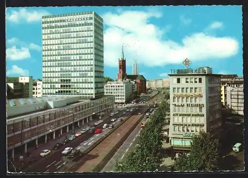 AK Düsseldorf, Blick in die Berliner Allee mit Sparkassen-Hochhaus